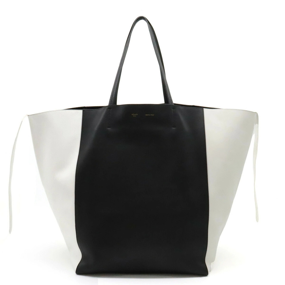 Celine Cabas Phantom Tote Bag Shoulder Hobo Bicolor Leather Black White